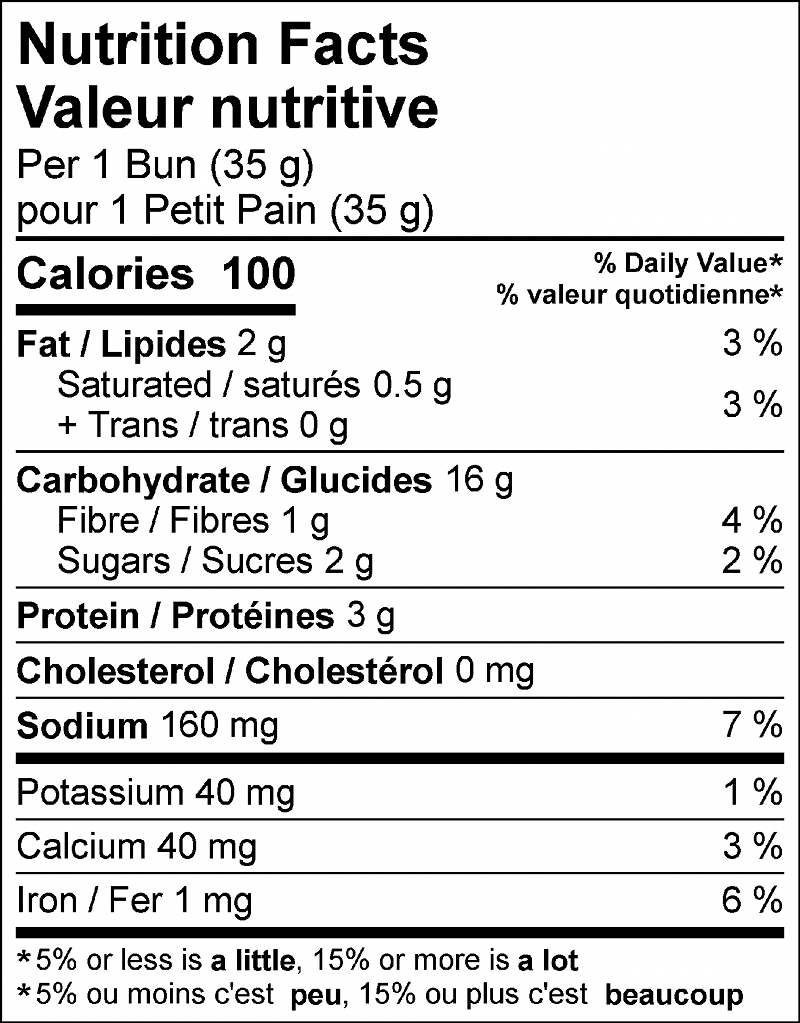 Polynesian Sweet Buns nutritional information